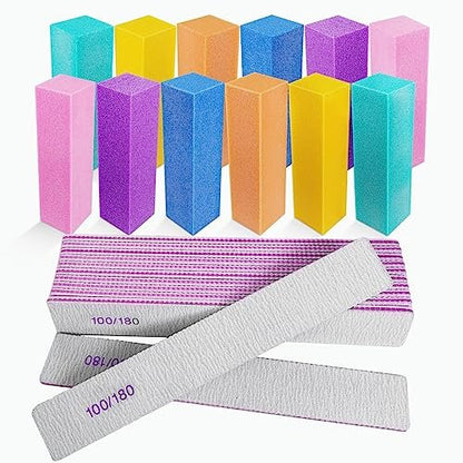 Nagelfeilen und Buffer (24er Pack) – Nagelbufferblock Nagelfeilenset für Acryl- und Naturnägel, Professionelles Maniküre-Werkzeug 4 Seiten 100/120/180 Körnung Sandblatt-Schwamm-Buffer-Blöcke Grau