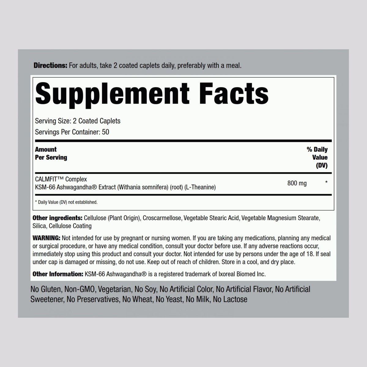 Piping Rock KSM-66 Ashwagandha Extrakt | 800 mg Komplex mit L-Theanin | 100 Kapseln | Vegan, Non-GMO, Glutenfrei