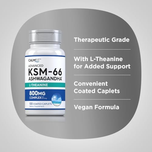 Piping Rock KSM-66 Ashwagandha Extrakt | 800 mg Komplex mit L-Theanin | 100 Kapseln | Vegan, Non-GMO, Glutenfrei