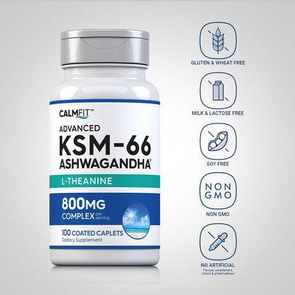 Piping Rock KSM-66 Ashwagandha Extrakt | 800 mg Komplex mit L-Theanin | 100 Kapseln | Vegan, Non-GMO, Glutenfrei
