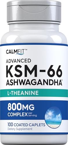 Piping Rock KSM-66 Ashwagandha Extrakt | 800 mg Komplex mit L-Theanin | 100 Kapseln | Vegan, Non-GMO, Glutenfrei