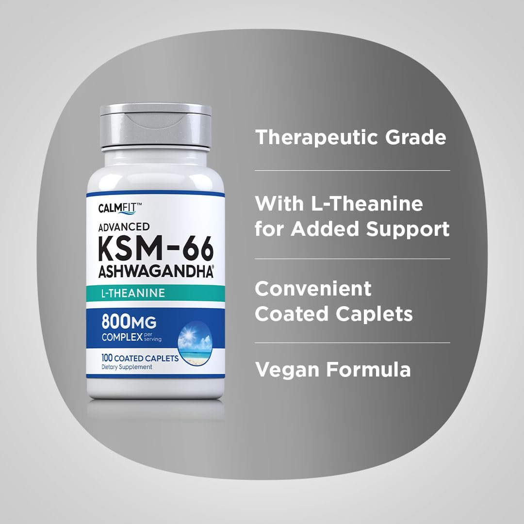 Piping Rock KSM-66 Ashwagandha Extrakt | 800 mg Komplex mit L-Theanin | 100 Kapseln | Vegan, Non-GMO, Glutenfrei