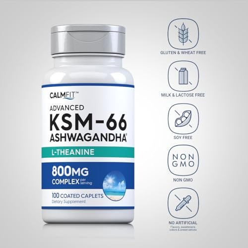 Piping Rock KSM-66 Ashwagandha Extrakt | 800 mg Komplex mit L-Theanin | 100 Kapseln | Vegan, Non-GMO, Glutenfrei