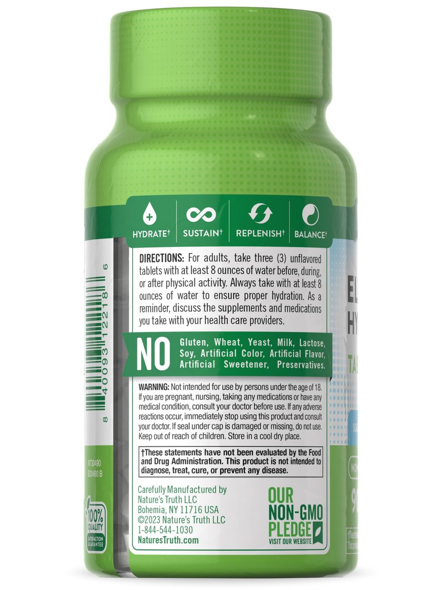 Nature's Truth Elektrolyt-Tabletten | Ohne Zucker | 90 Stück | Vegan, Nicht-GVO & Glutenfrei | Hydratationsergänzung mit Mineralien