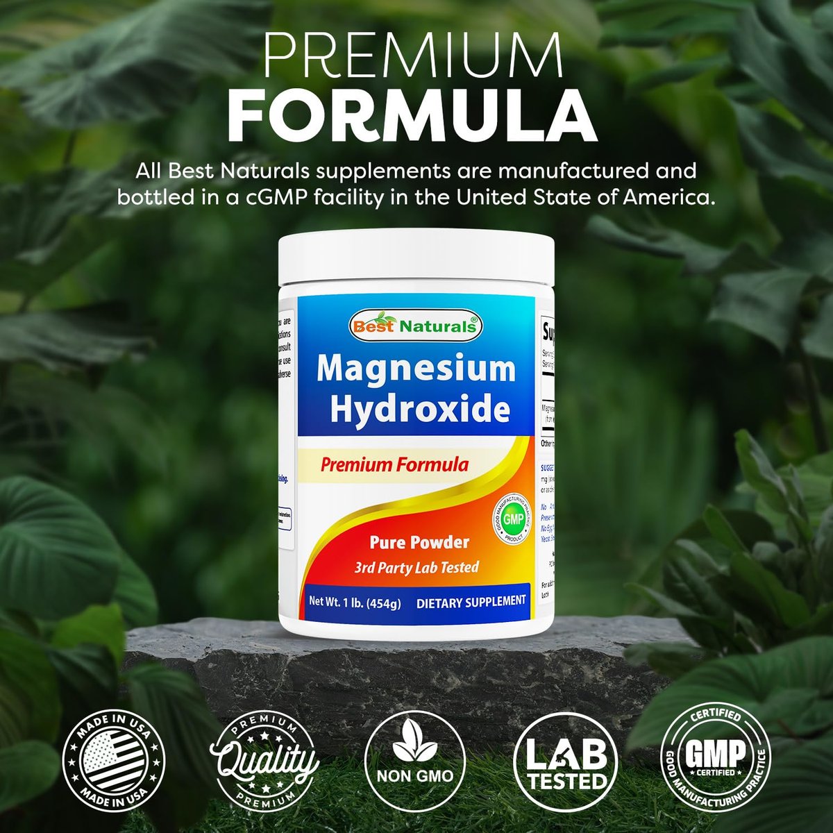 Best Naturals Magnesiumhydroxid-Pulver – 380 mg elementares Magnesium pro Portion – 454 Portionen pro Behälter – 1 Pfund