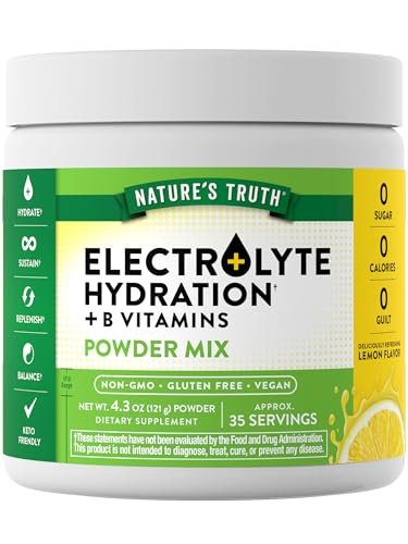 Nature's Truth Elektrolyte Pulver | Ohne Zucker | Mit B-Vitaminen | Erfrischender Zitronengeschmack | Veganes, Nicht-GVO & Glutenfreies Hydratationspräparat