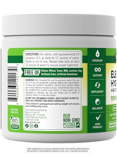 Nature's Truth Elektrolyte Pulver | Ohne Zucker | Mit B-Vitaminen | Erfrischender Zitronengeschmack | Veganes, Nicht-GVO & Glutenfreies Hydratationspräparat