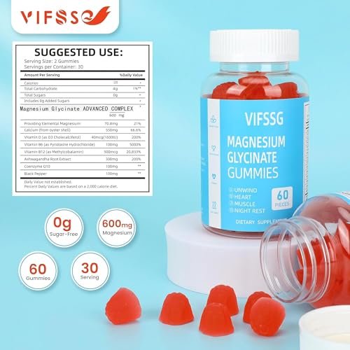 Magnesium Glycinat Gummies 400mg für Männer und Frauen – Zuckerfreie Magnesium-Gummibärchen mit Magnesium Advanced Complex, vegan, organisch, 60 Stück