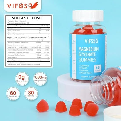 Magnesium Glycinat Gummies 400mg für Männer und Frauen – Zuckerfreie Magnesium-Gummibärchen mit Magnesium Advanced Complex, vegan, organisch, 60 Stück
