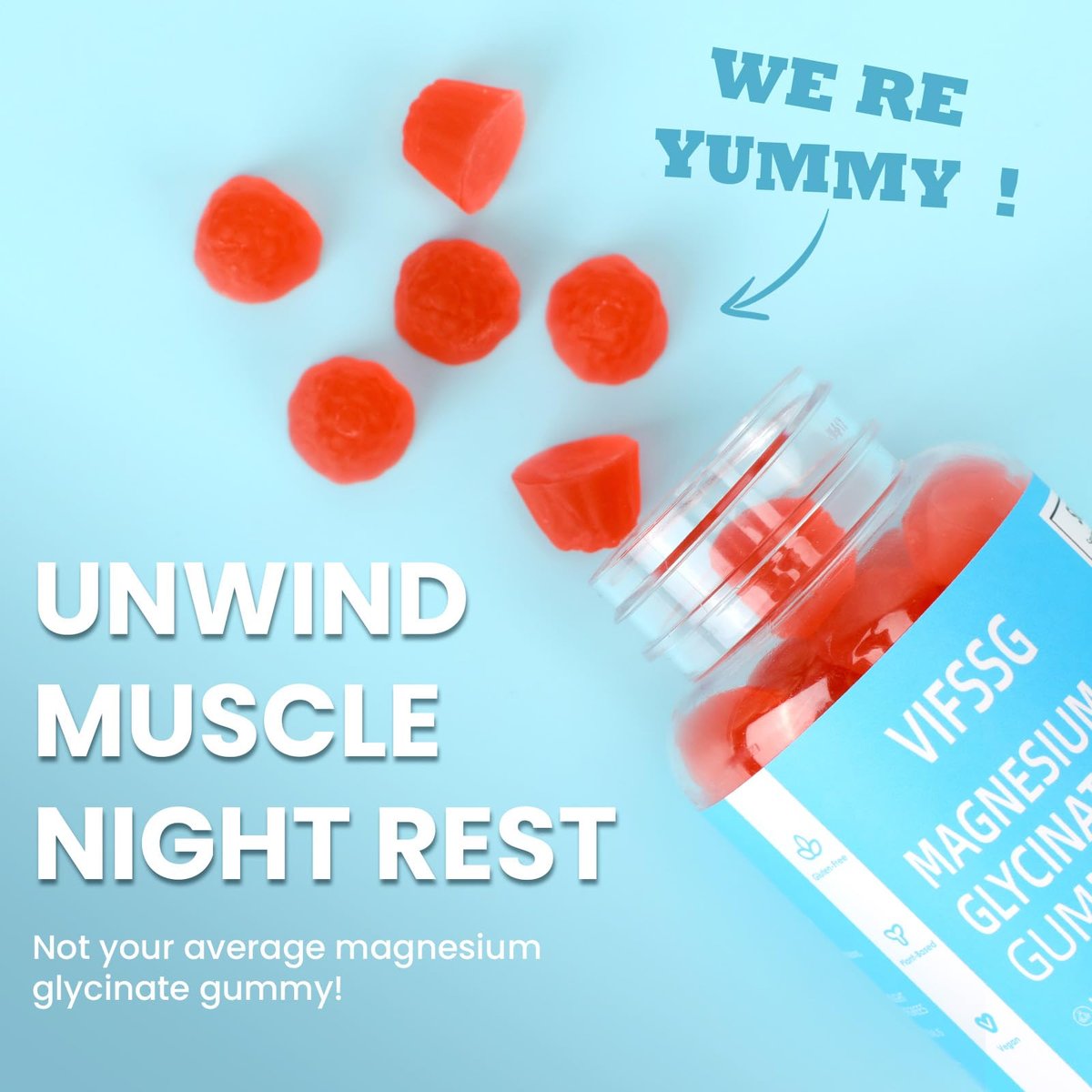 Magnesium Glycinat Gummies 400mg für Männer und Frauen – Zuckerfreie Magnesium-Gummibärchen mit Magnesium Advanced Complex, vegan, organisch, 60 Stück