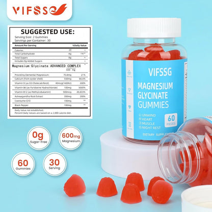 Magnesium Glycinat Gummies 400mg für Männer und Frauen – Zuckerfreie Magnesium-Gummibärchen mit Magnesium Advanced Complex, vegan, organisch, 60 Stück