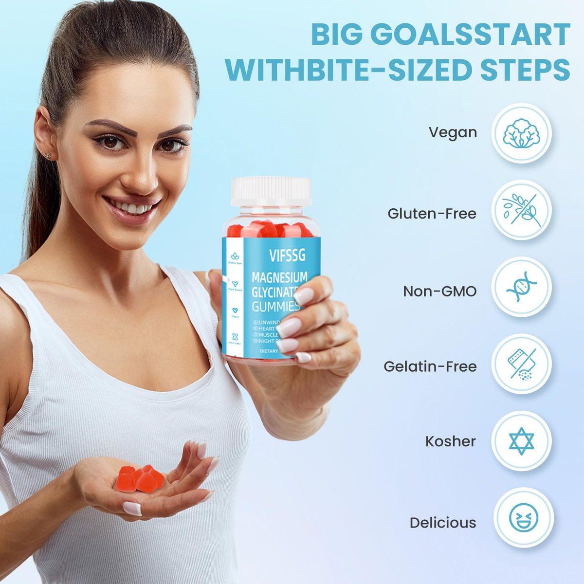 Magnesium Glycinat Gummies 400mg für Männer und Frauen – Zuckerfreie Magnesium-Gummibärchen mit Magnesium Advanced Complex, vegan, organisch, 60 Stück