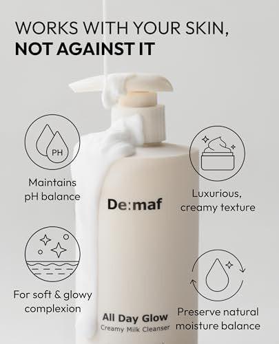 De:maf All Day Glow Creamy Milk Cleanser – Sanfte Gesichtsreinigung für empfindliche Haut mit Hyaluronsäure, Ceramiden & Panthenol (300 ml)