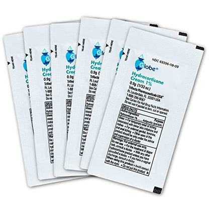 Globe Hydrocortison 1% Maximum Stärke Creme (25 Packungen à 0,9 g) – Anti-Juckreiz Creme gegen Rötungen, Schwellungen, Juckreiz, Hautausschlag, Insektenstiche, Ekzeme und mehr