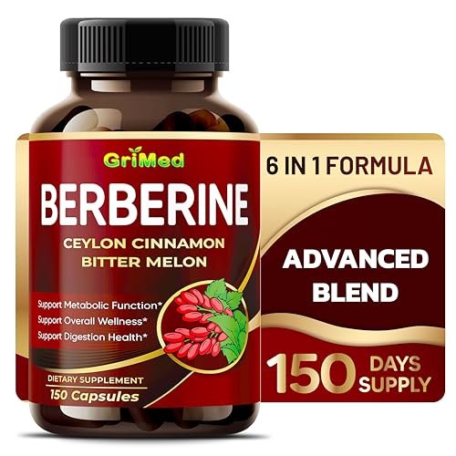 GriMed Berberin Komplex 9.500 mg mit Ceylon Zimt und Bittermelone – Unterstützt das Immunsystem, 150 Kapseln