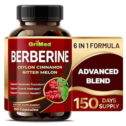 GriMed Berberin Komplex 9.500 mg mit Ceylon Zimt und Bittermelone – Unterstützt das Immunsystem, 150 Kapseln