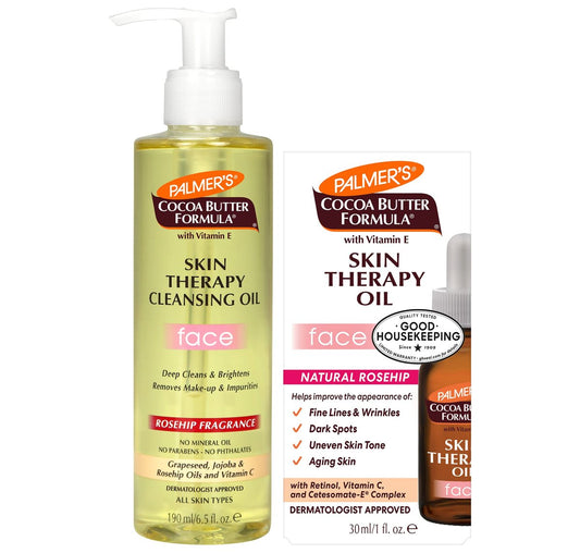 Palmer's Gesichtsöl + Reinigungsöl Set: Kokosbutter mit Vitamin E & Rosenhipfe Duft – 1 Reinigungsöl (6,5 fl oz) + 1 Gesichtsöl (1 fl oz)
