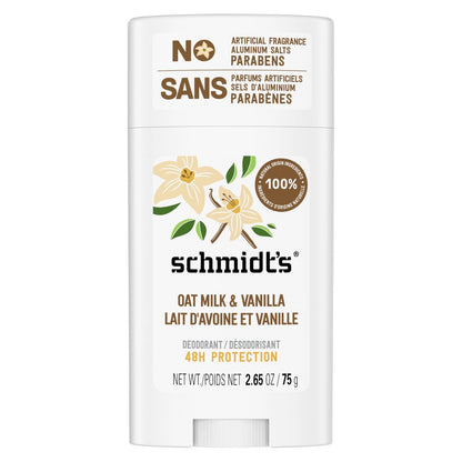 Schmidt's Aluminiumfreies veganes Deodorant Vanille & Hafermilch – 24h Schutz, ohne Aluminium, für Damen und Herren, 2,65 oz