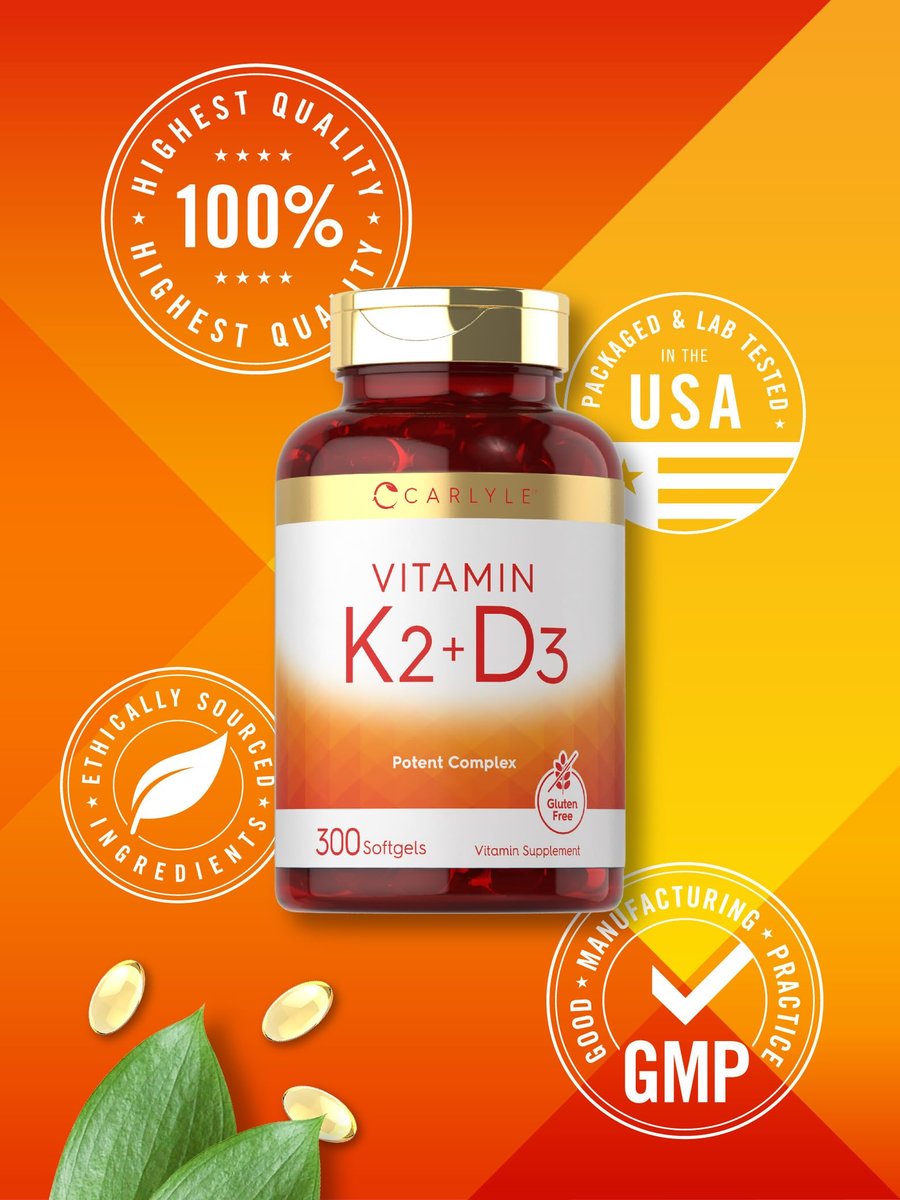 Carlyle Vitamin K2 D3 Ergänzung | 300 Weichkapseln | 200 µg K2 MK7 & 10.000 IE D3 | Non-GMO, Glutenfrei