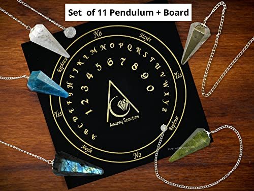 Amazing Gemstone Paket mit 11 Kristallpendeln in Bulk mit Pendeltafel – Wholesale Kristalle