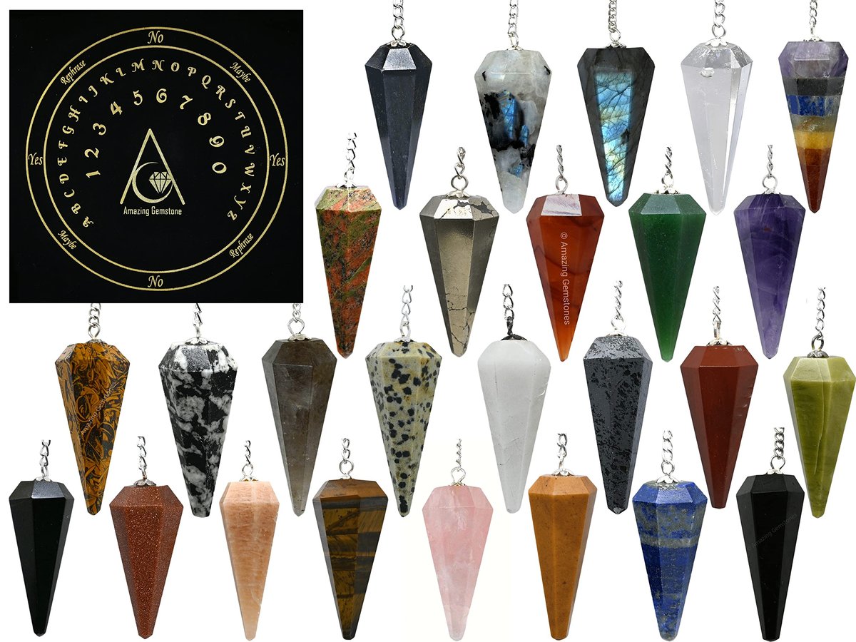 Amazing Gemstone Paket mit 11 Kristallpendeln in Bulk mit Pendeltafel – Wholesale Kristalle