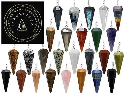 Amazing Gemstone Paket mit 11 Kristallpendeln in Bulk mit Pendeltafel – Wholesale Kristalle