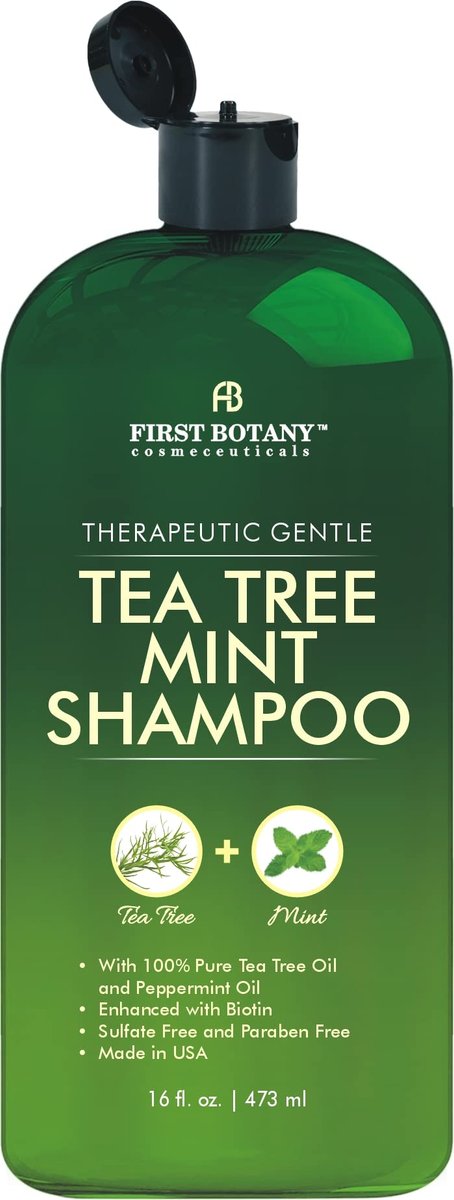 First Botany Teebaumöl-Shampoo 473 ml – Anti-Schuppen-Shampoo mit natürlichen Ölen für trockene, juckende & schuppige Kopfhaut – Sulfatfrei, parabenfrei – Vorbeugung gegen Kopfläuse & Haarausfall