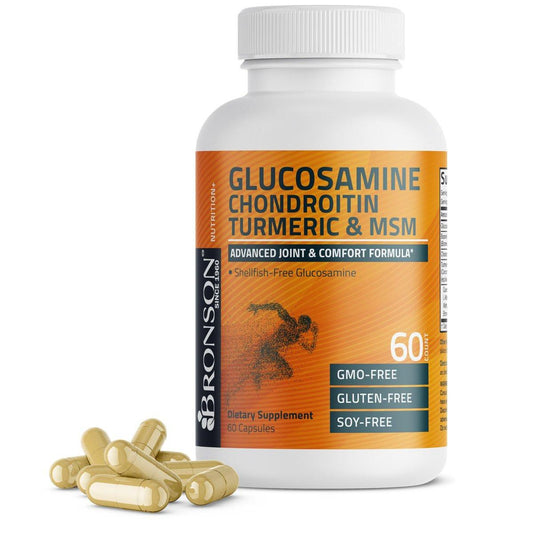 Bronson Glucosamin Chondroitin Curcumin & MSM – Fortschrittliche Gelenk- und Knorpelformel, Unterstützt gesunde Gelenke, Beweglichkeit & Knorpel – Nicht-GVO, 60 Kapseln