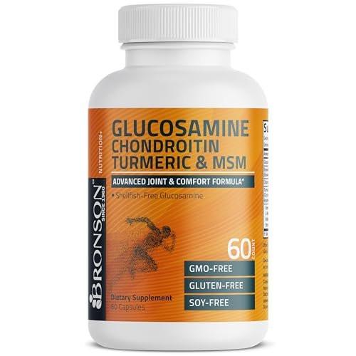 Bronson Glucosamin Chondroitin Curcumin & MSM – Fortschrittliche Gelenk- und Knorpelformel, Unterstützt gesunde Gelenke, Beweglichkeit & Knorpel – Nicht-GVO, 60 Kapseln