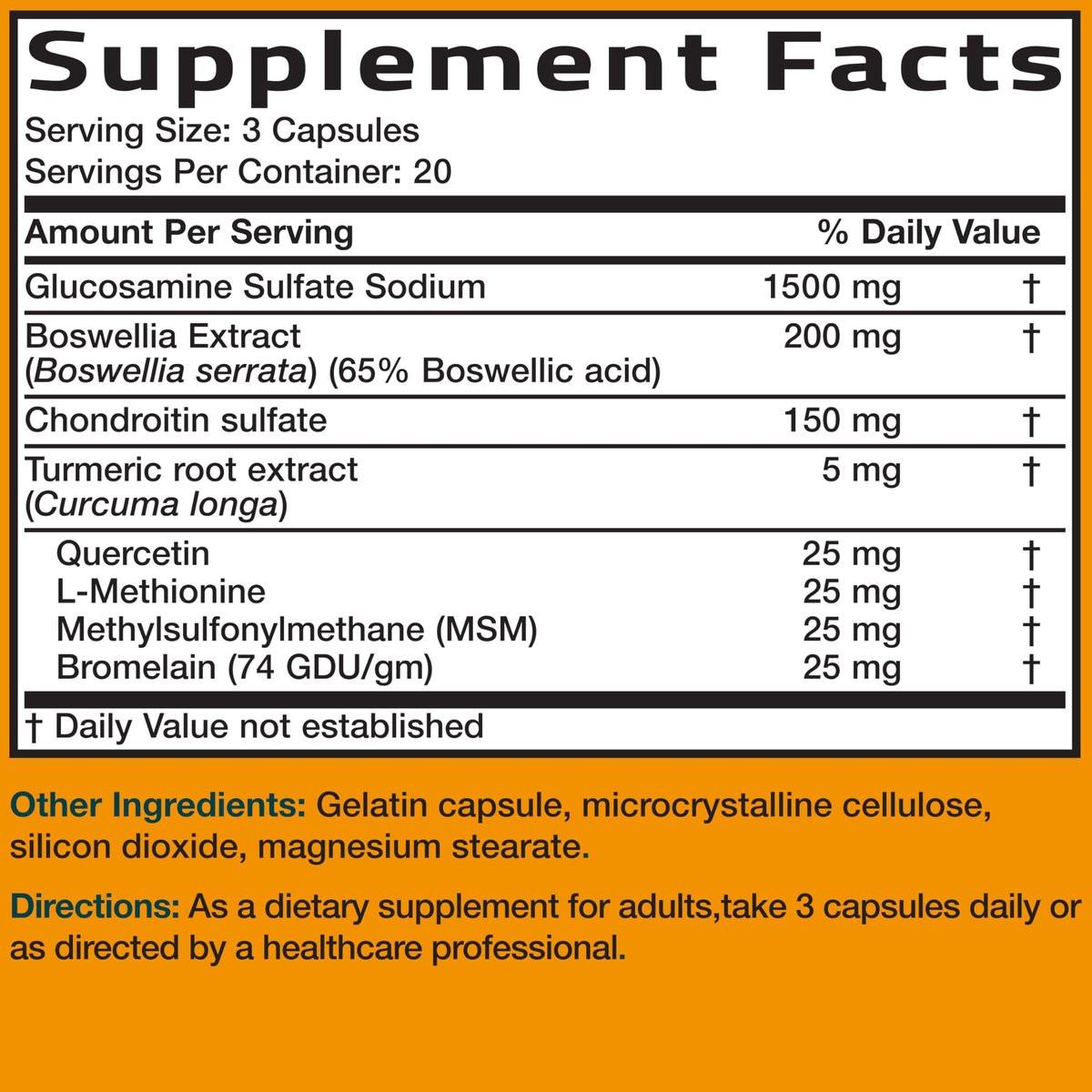 Bronson Glucosamin Chondroitin Curcumin & MSM – Fortschrittliche Gelenk- und Knorpelformel, Unterstützt gesunde Gelenke, Beweglichkeit & Knorpel – Nicht-GVO, 60 Kapseln