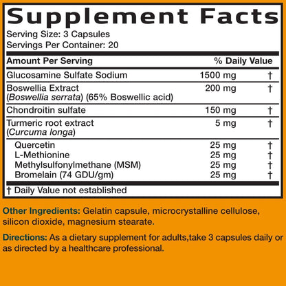 Bronson Glucosamin Chondroitin Curcumin & MSM – Fortschrittliche Gelenk- und Knorpelformel, Unterstützt gesunde Gelenke, Beweglichkeit & Knorpel – Nicht-GVO, 60 Kapseln