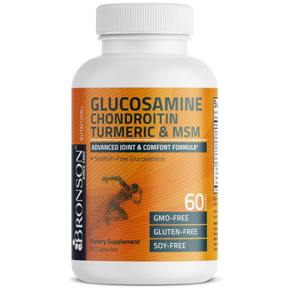 Bronson Glucosamin Chondroitin Curcumin & MSM – Fortschrittliche Gelenk- und Knorpelformel, Unterstützt gesunde Gelenke, Beweglichkeit & Knorpel – Nicht-GVO, 60 Kapseln