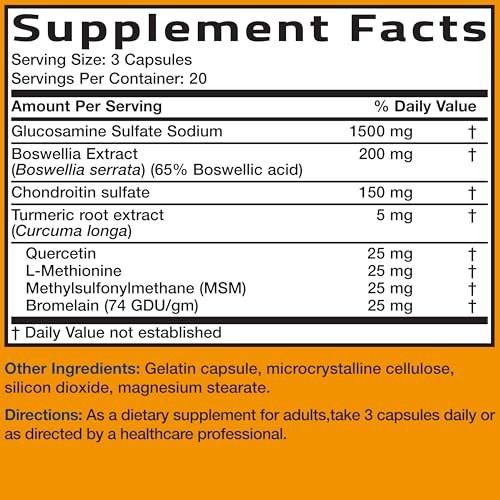 Bronson Glucosamin Chondroitin Curcumin & MSM – Fortschrittliche Gelenk- und Knorpelformel, Unterstützt gesunde Gelenke, Beweglichkeit & Knorpel – Nicht-GVO, 60 Kapseln