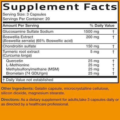 Bronson Glucosamin Chondroitin Curcumin & MSM – Fortschrittliche Gelenk- und Knorpelformel, Unterstützt gesunde Gelenke, Beweglichkeit & Knorpel – Nicht-GVO, 60 Kapseln