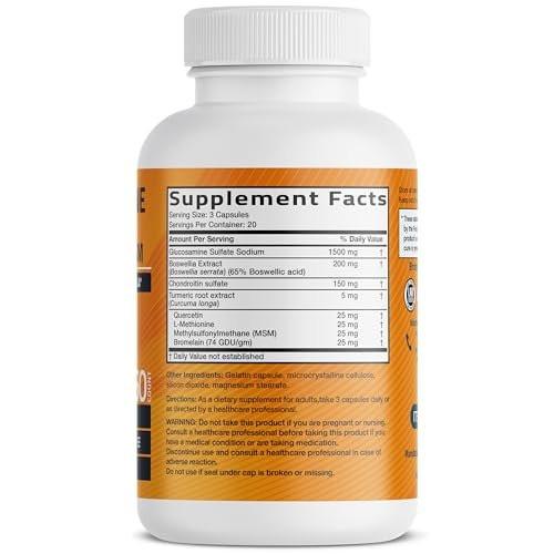 Bronson Glucosamin Chondroitin Curcumin & MSM – Fortschrittliche Gelenk- und Knorpelformel, Unterstützt gesunde Gelenke, Beweglichkeit & Knorpel – Nicht-GVO, 60 Kapseln