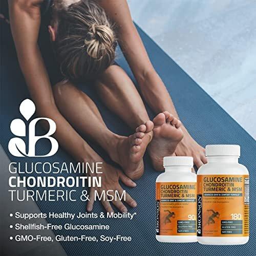 Bronson Glucosamin Chondroitin Curcumin & MSM – Fortschrittliche Gelenk- und Knorpelformel, Unterstützt gesunde Gelenke, Beweglichkeit & Knorpel – Nicht-GVO, 60 Kapseln