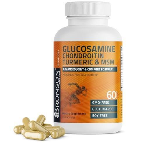 Bronson Glucosamin Chondroitin Curcumin & MSM – Fortschrittliche Gelenk- und Knorpelformel, Unterstützt gesunde Gelenke, Beweglichkeit & Knorpel – Nicht-GVO, 60 Kapseln