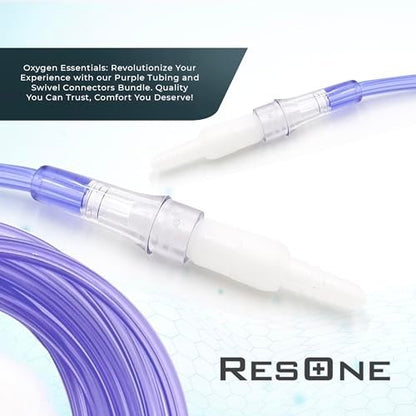 ResOne 2er-Pack 7,6m Sauerstoffversorgungsschlauch mit Drehanschlüssen, knickfest, 360° drehbar, für Nasenkanülen, Sauerstoffkonzentrator - Lila