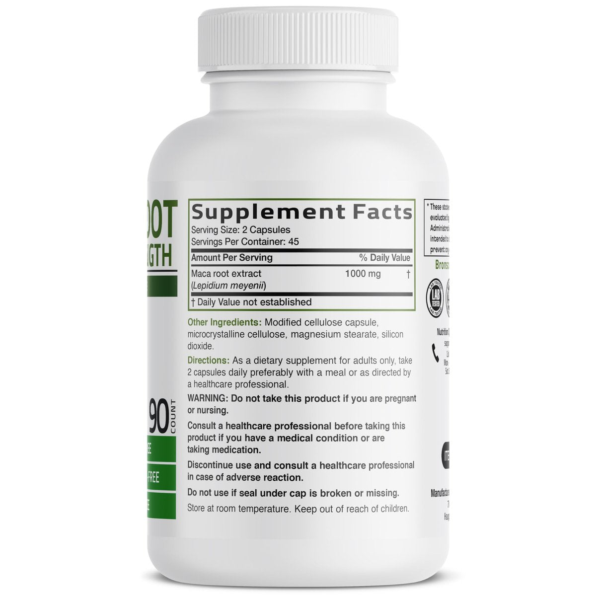 Bronson Maca Root Extra Lepidium Meyenii, Non-GMO, 90 Vegetarische Kapseln