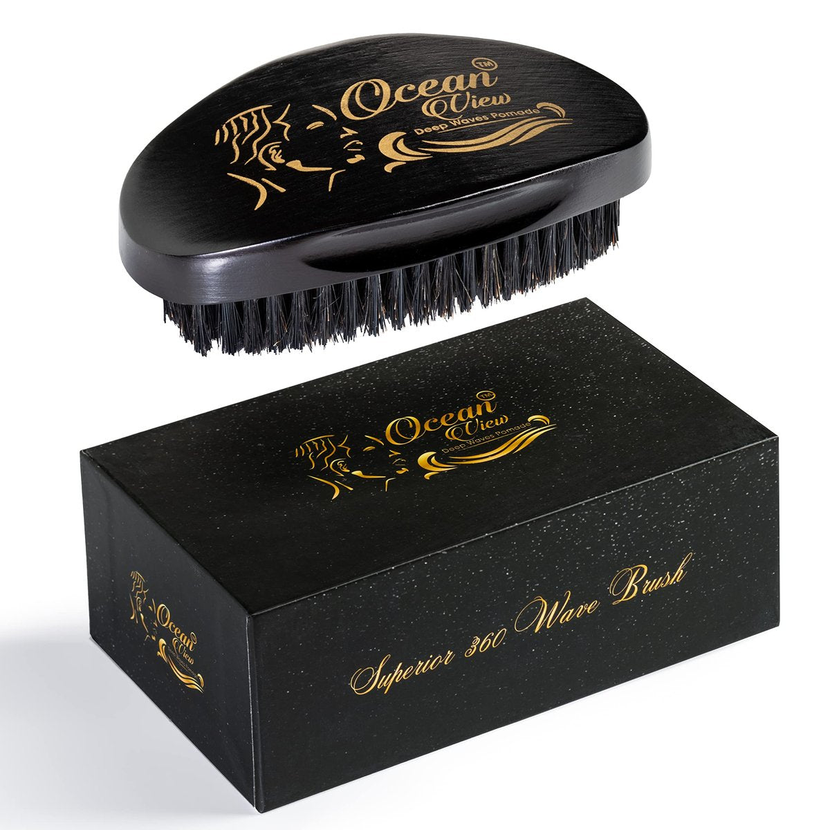 Ocean View Pomade mit Holz-Palmenbürste für Männer – mittelfeste Borsten für 540 und 720 Wellen, konturiert für Kontrolle mit Daumenmulden