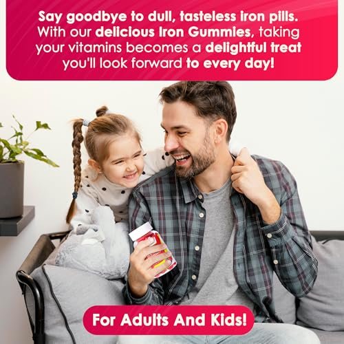 Eisenpräparat für Kinder und Erwachsene – Eisenbisglycinat Gummis 25 mg mit liposomalem Vitamin C – Chelat-Eisen für Frauen und Männer – 60 Gummis, 1 Monatsvorrat