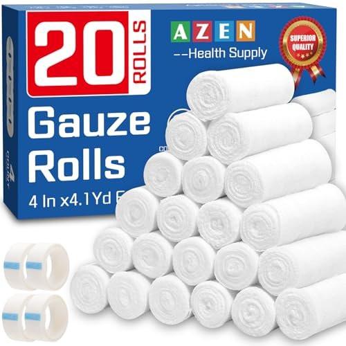 AZEN 20er-Pack Mullbinden, 10 cm x 3,7 m, Premium medizinische Verbandsmaterialien & Erste-Hilfe-Zubehör, Verbandswickel, Mummy-Wraps