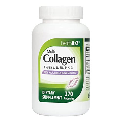 HealthA2Z® Multi-Kollagen Kapseln | 1735 mg | 270 Kollagen Kapseln | Typen I, II, III, V & X | Für gesunde Haut, Haare, Nägel & Gelenke