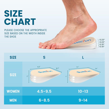 Sumifun Fersenerhöhung, 4-Schichten 1 Zoll Gel-Einlagen für Damen bei ungleichen Beinen, verstellbare orthopädische Ferseneinlagen bei Fersenschmerzen und Beinlängendifferenz, Fersenkeil-Einlagen 1/4" 1/2" 3/4" (Größe L, Beige)