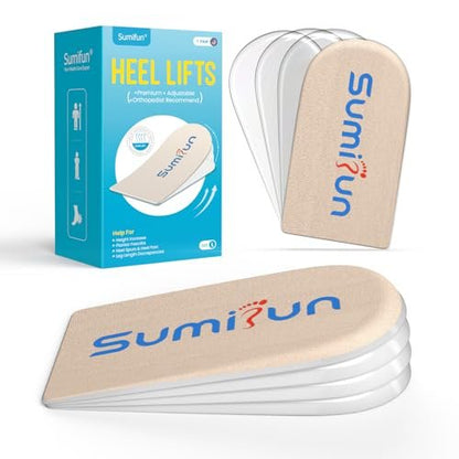 Sumifun Fersenerhöhung, 4-Schichten 1 Zoll Gel-Einlagen für Damen bei ungleichen Beinen, verstellbare orthopädische Ferseneinlagen bei Fersenschmerzen und Beinlängendifferenz, Fersenkeil-Einlagen 1/4" 1/2" 3/4" (Größe L, Beige)