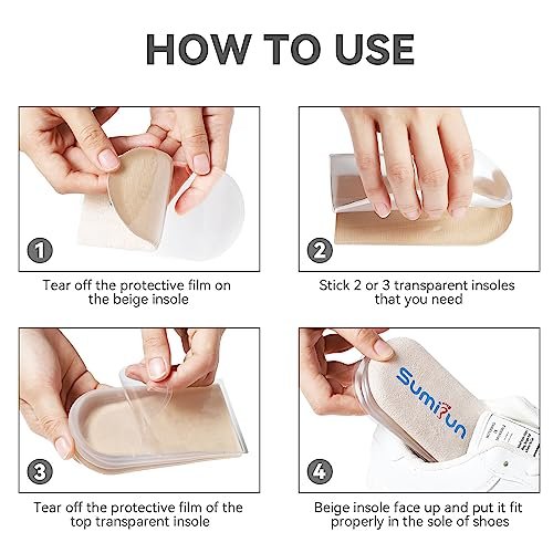 Sumifun Fersenerhöhung, 4-Schichten 1 Zoll Gel-Einlagen für Damen bei ungleichen Beinen, verstellbare orthopädische Ferseneinlagen bei Fersenschmerzen und Beinlängendifferenz, Fersenkeil-Einlagen 1/4" 1/2" 3/4" (Größe L, Beige)