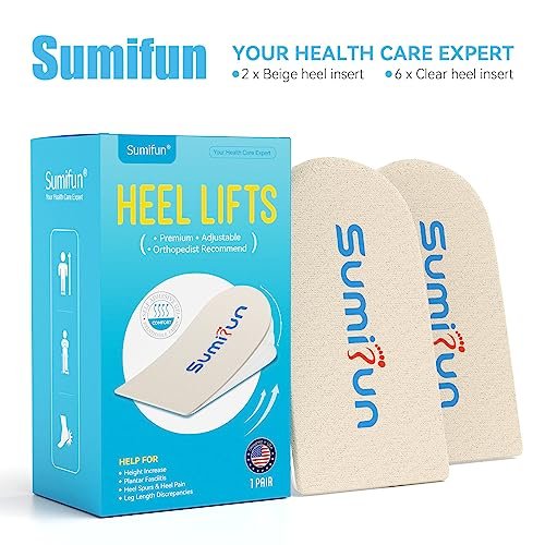 Sumifun Fersenerhöhung, 4-Schichten 1 Zoll Gel-Einlagen für Damen bei ungleichen Beinen, verstellbare orthopädische Ferseneinlagen bei Fersenschmerzen und Beinlängendifferenz, Fersenkeil-Einlagen 1/4" 1/2" 3/4" (Größe L, Beige)