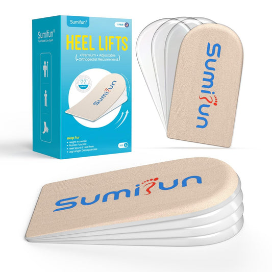 Sumifun Fersenerhöhung, 4-Schichten 1 Zoll Gel-Einlagen für Damen bei ungleichen Beinen, verstellbare orthopädische Ferseneinlagen bei Fersenschmerzen und Beinlängendifferenz, Fersenkeil-Einlagen 1/4" 1/2" 3/4" (Größe L, Beige)