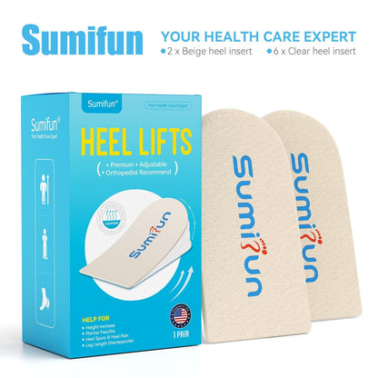 Sumifun Fersenerhöhung, 4-Schichten 1 Zoll Gel-Einlagen für Damen bei ungleichen Beinen, verstellbare orthopädische Ferseneinlagen bei Fersenschmerzen und Beinlängendifferenz, Fersenkeil-Einlagen 1/4" 1/2" 3/4" (Größe L, Beige)