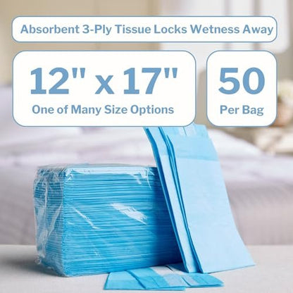 McKesson Einweg-Unterlagen für medizinische Betten, 12" x 17" (50 Stück), schwere Saugfähigkeit, 3-lagig, Inkontinenz-Schutzauflagen für Erwachsene, Senioren und Babys